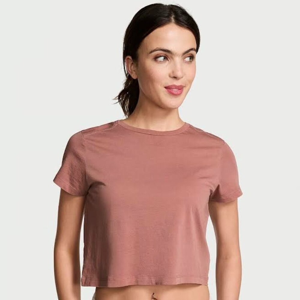 Victoria's Secret PINK Dreamer Cotton Crop Tee Windsor Rose Women's L